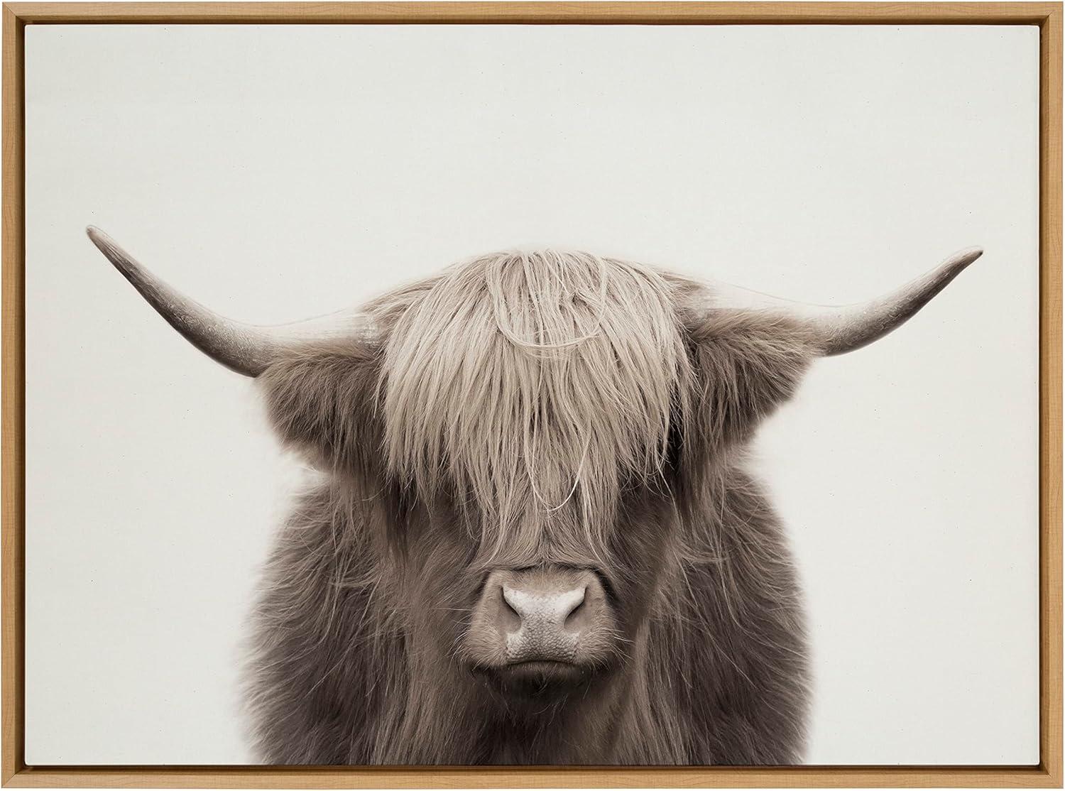 Kate and Laurel - Sylvie Hey Dude Highland Cow Color Framed Canvas by The Creative Bunch Studio