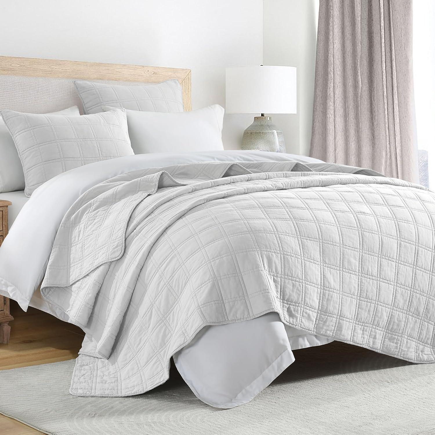 Light Grey Twin Cotton Reversible Bedspread Set