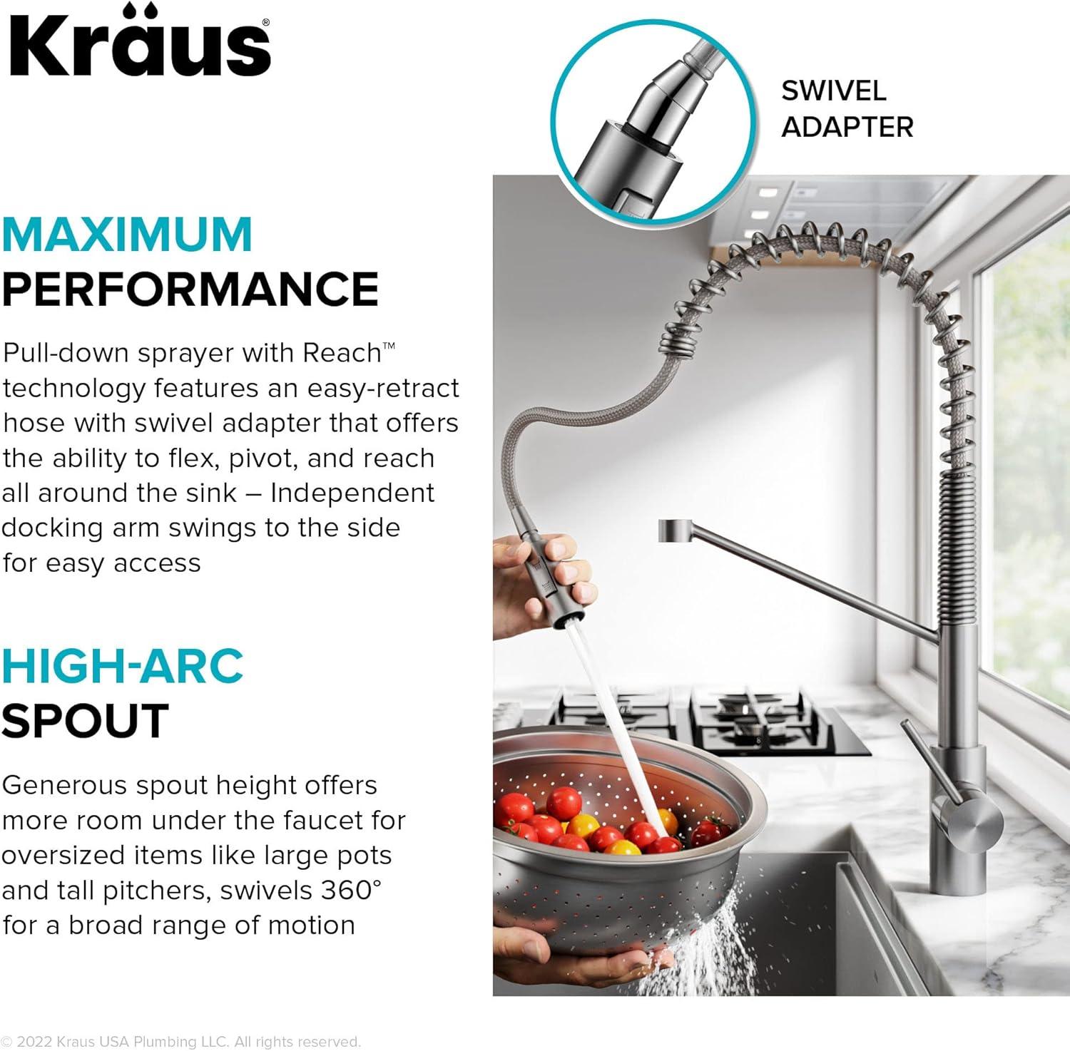 KRAUS Oletto Touchless Sensor Commercial Pull-Down Single Handle Kitchen Faucet with QuickDock Top Mount Assembly