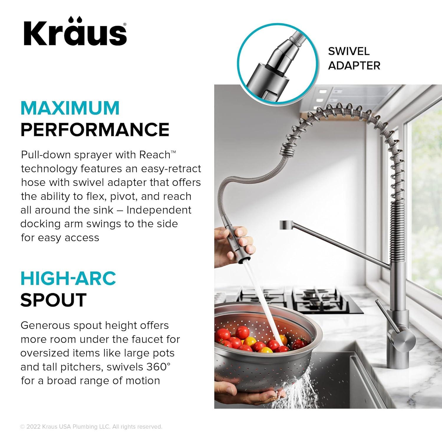 KRAUS Oletto Touchless Sensor Commercial Pull-Down Single Handle Kitchen Faucet with QuickDock Top Mount Assembly
