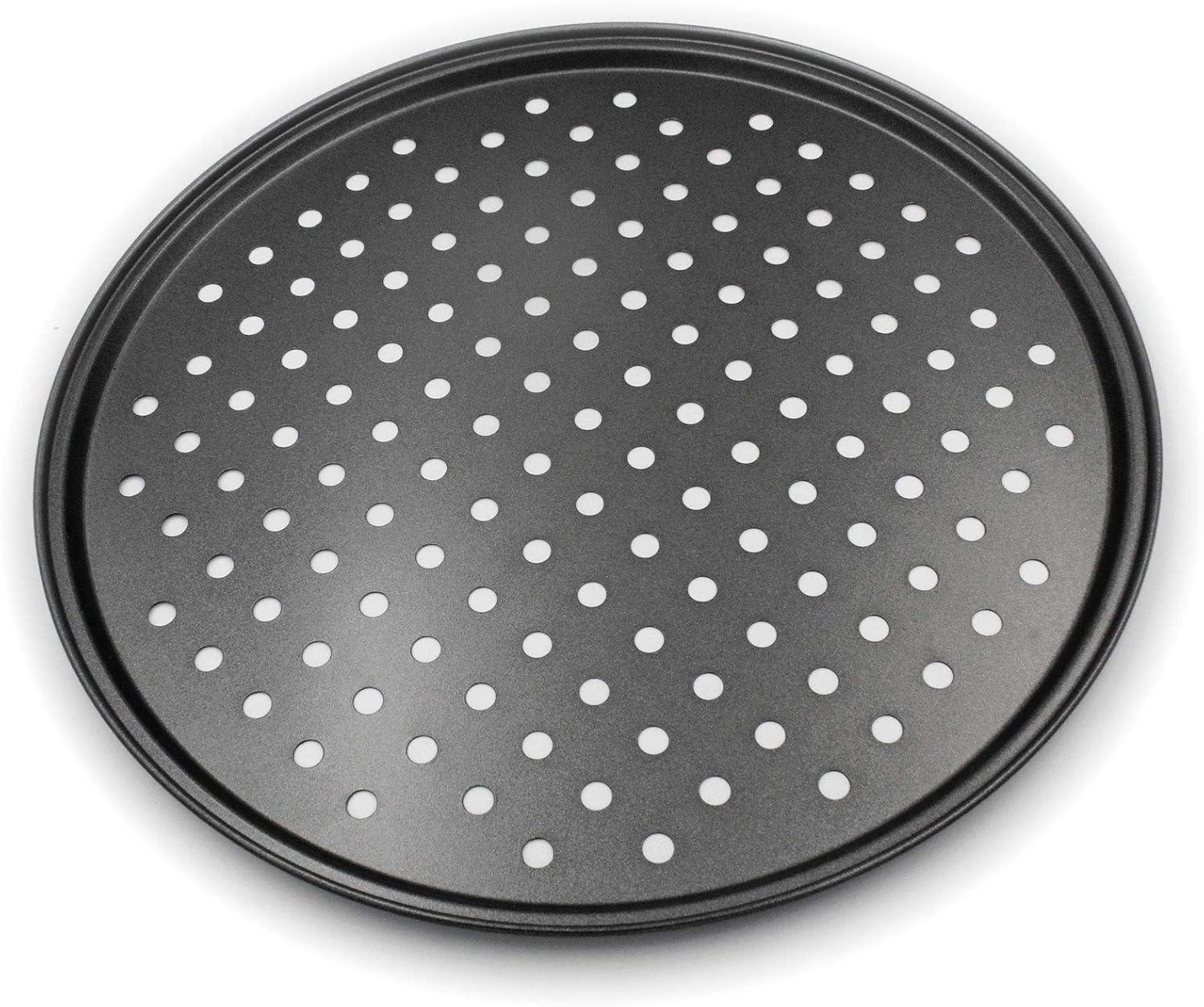 12-Inch Black Nonstick Carbon Steel Pizza Pan with Holes