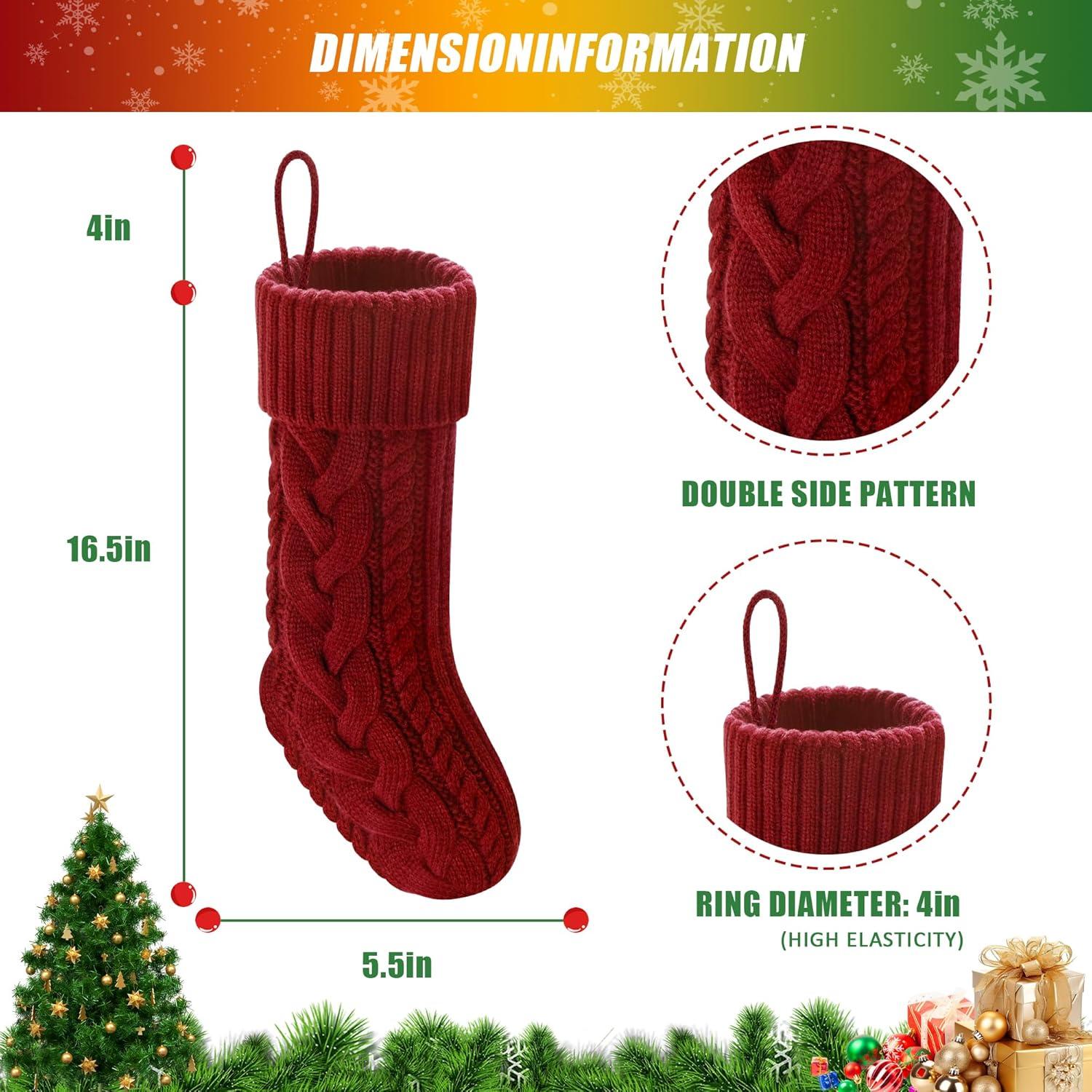 Christmas Stockings, 4 Pack Personalized Christmas Stocking 18 IN Large Cable Knitted Stocking Decorations for Family Holiday Xmas Party Decor, Red