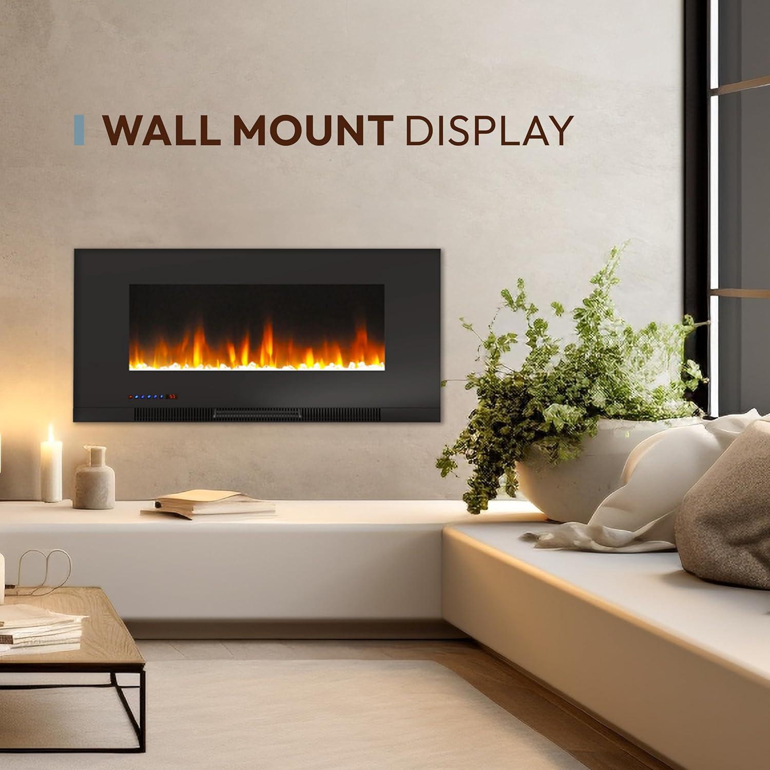 Cambridge Cambridge Wall Mount Electric Fireplace Heater with Remote Control for Indoor Use in Living Room, Bedroom, Home Office