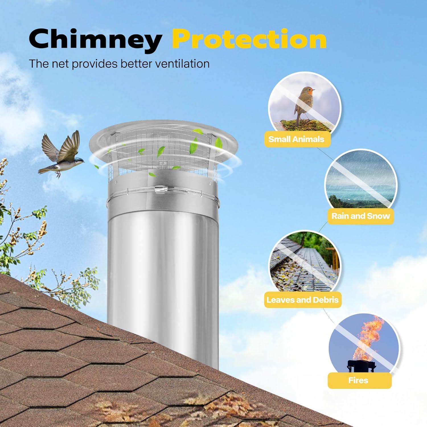SPECSTAR 12" Cone Top Chimney Cap with Screen, Round Roof Rain Chimney Cover, Galvanized Steel Fireplace Exhaust Cap, Adjustable Roof Cap for Vent