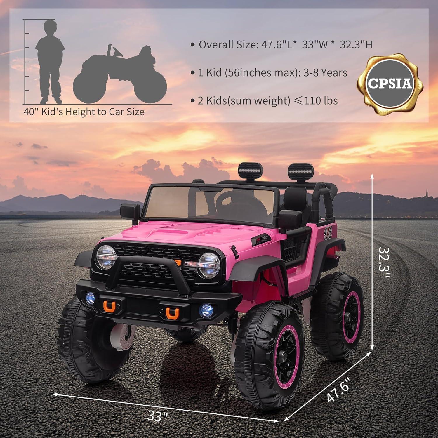 Yesfashion 24V Kids large Jeep 2 Seats SUV Ride on Car Ride on Truck with Remote Control, Electric 4*45W Motors Ride on Toys, with LED Light,Music,USB