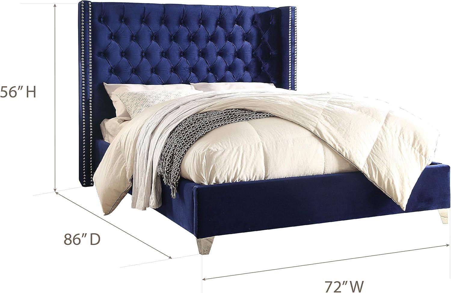 Meridian Furniture Aiden Velvet Queen Bed-Color:Navy Velvet,Style:Contemporary