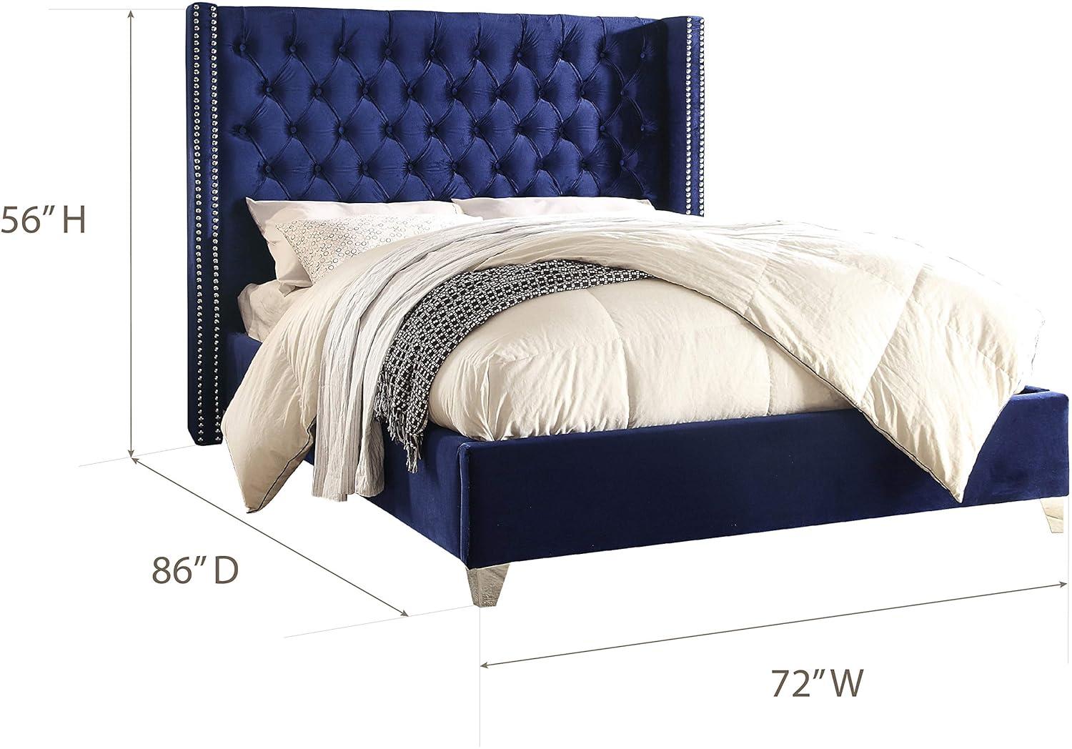 Meridian Furniture Aiden Velvet Queen Bed-Color:Navy Velvet,Style:Contemporary