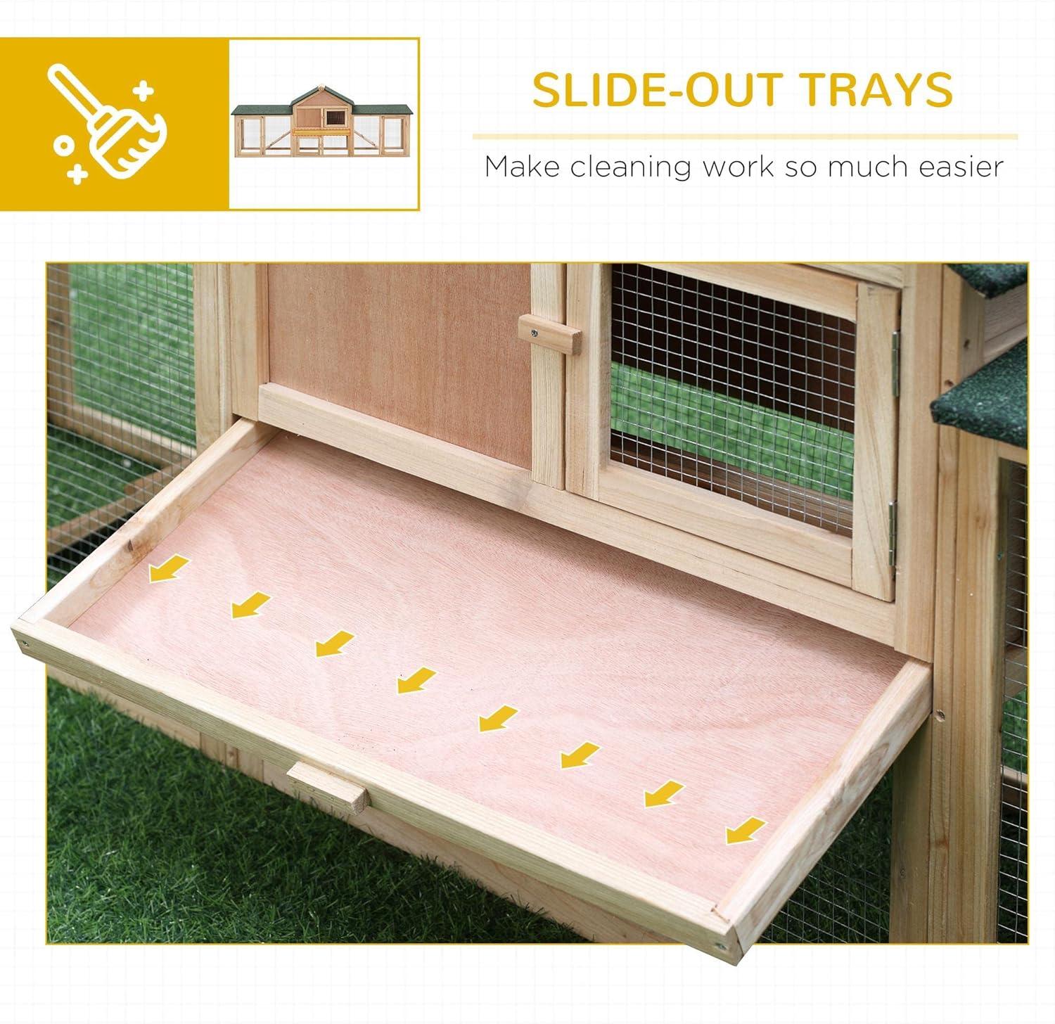 PawHut 83" L Outdoor Rabbit Hutch with Double Runs, Large Guinea Pig Cage Indoor, Wooden Bunny Hutch with Weatherproof Roof, Removable Tray, Ramps, Natural
