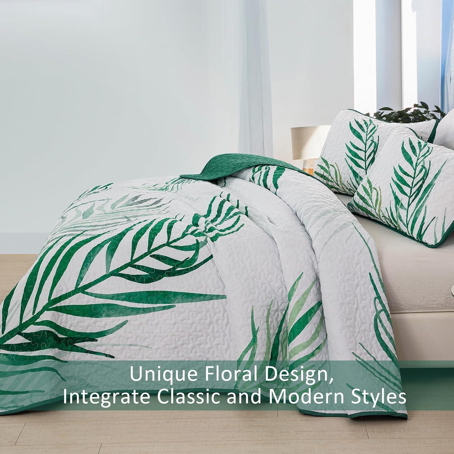 Ambesonne Palm Leaf Bedspread Set Forest Leaves Frame Hunter Green