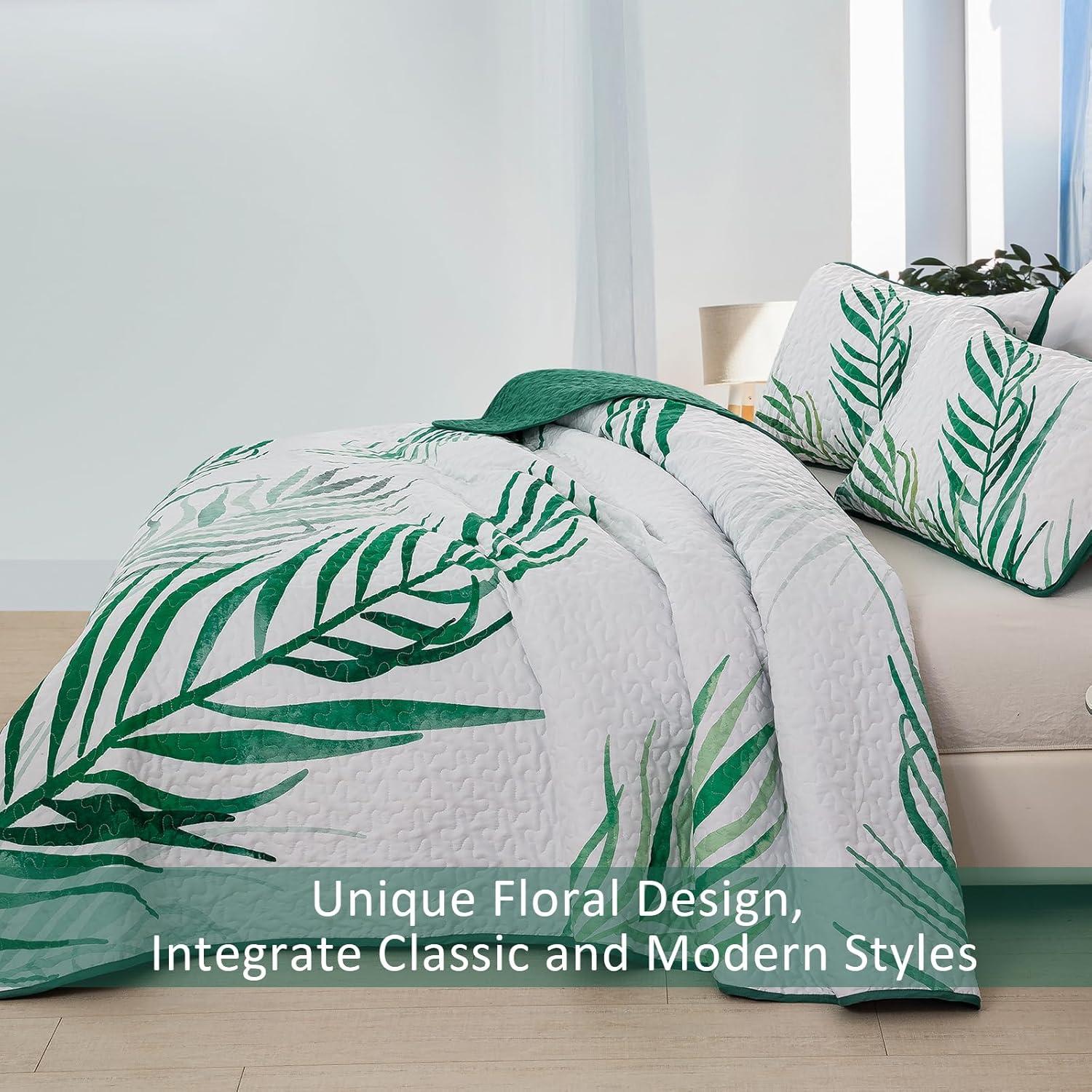 Ambesonne Ambesonne Palm Leaf Bedspread Set Forest Leaves Frame Hunter Green