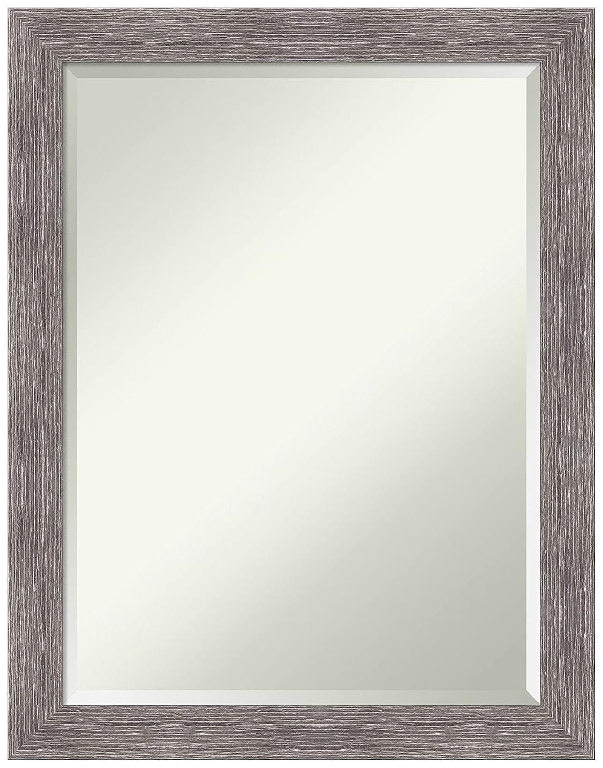 Amanti Art Beveled Bathroom Wall Mirror - Pinstripe Frame Pinstripe Plank Grey Narrow Outer Size: 21 x 27 in