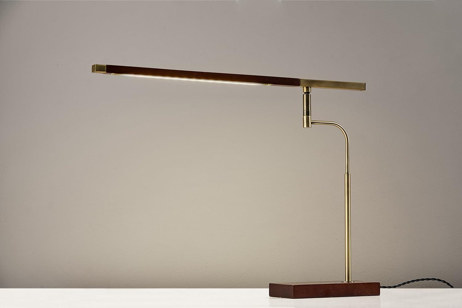 LED Barrett Desk Lamp Walnut/Brass (Includes LED Light Bulb) - Adesso: Modern Touch Sensor, USB Port, ETL Listed