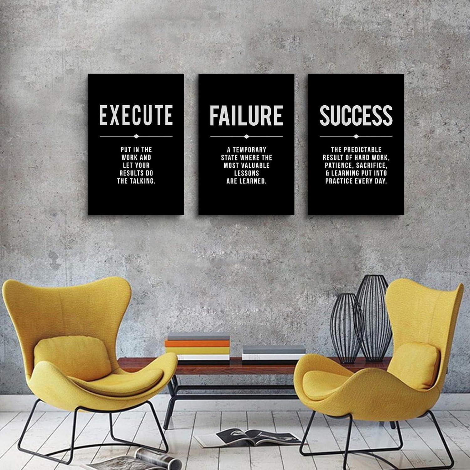 Black and White Motivational Quote Canvas Wall Art Set