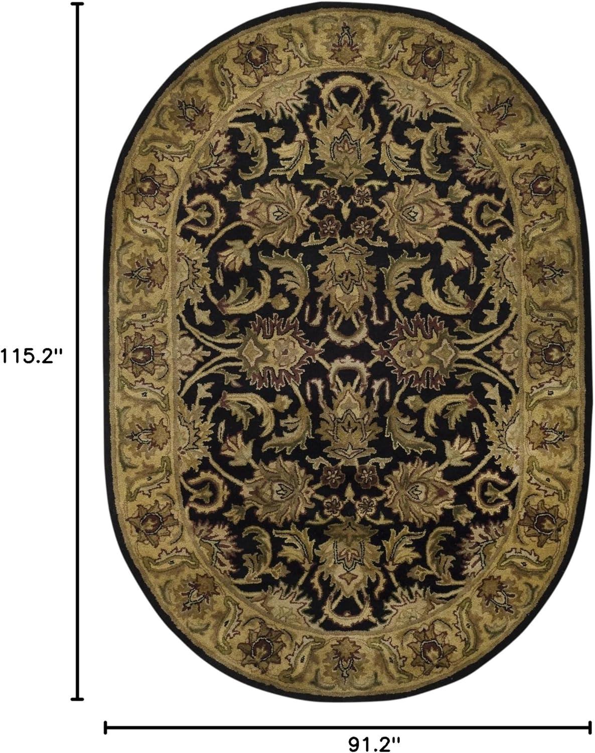 SAFAVIEH Classic Holly Floral Bordered Wool Area Rug, Black/Gold, 7'6" x 9'6" Oval