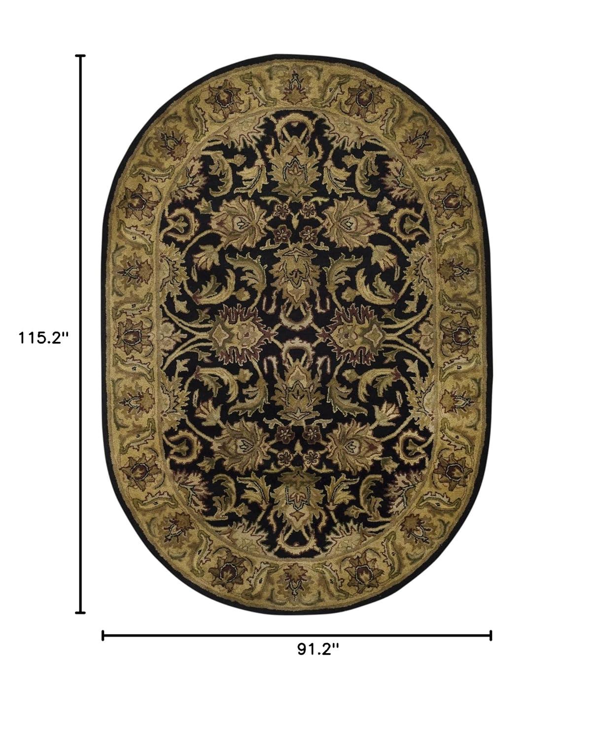 SAFAVIEH Classic Holly Floral Bordered Wool Area Rug, Black/Gold, 7'6" x 9'6" Oval