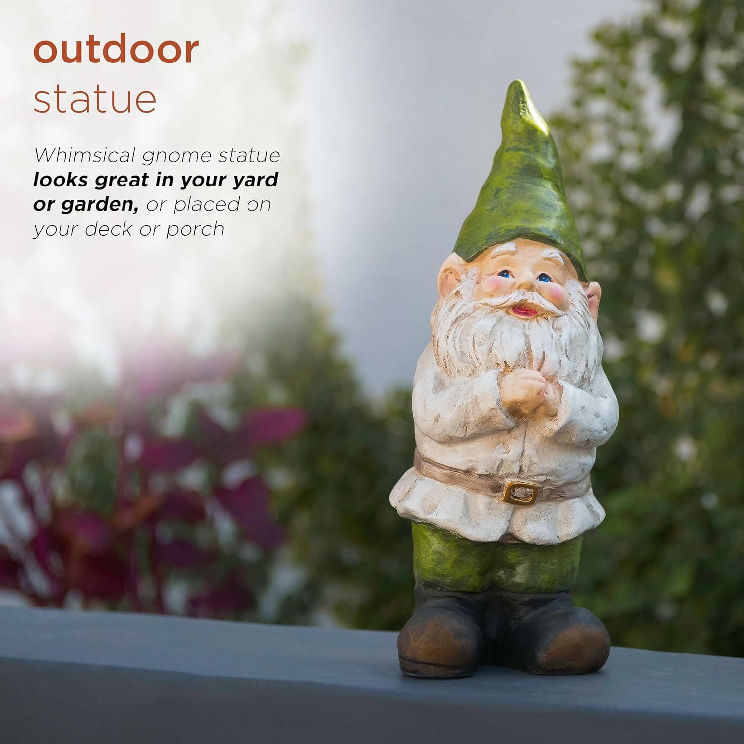 Beige and Green Polyresin Garden Gnome Statue