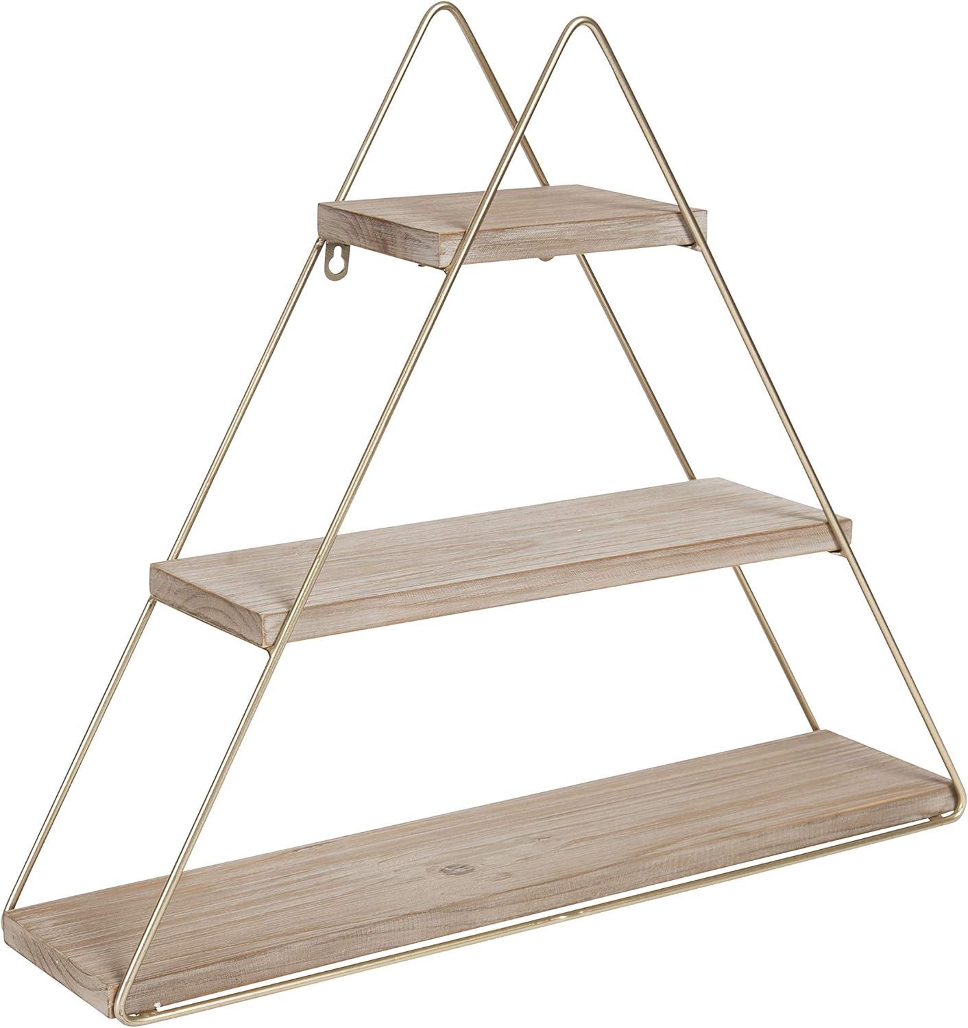 Kate & Laurel All Things Decor 20.8" x 24.2" Tilde Three-Tier Triangle Wood and Metal Wall Shelf Natural/Gold