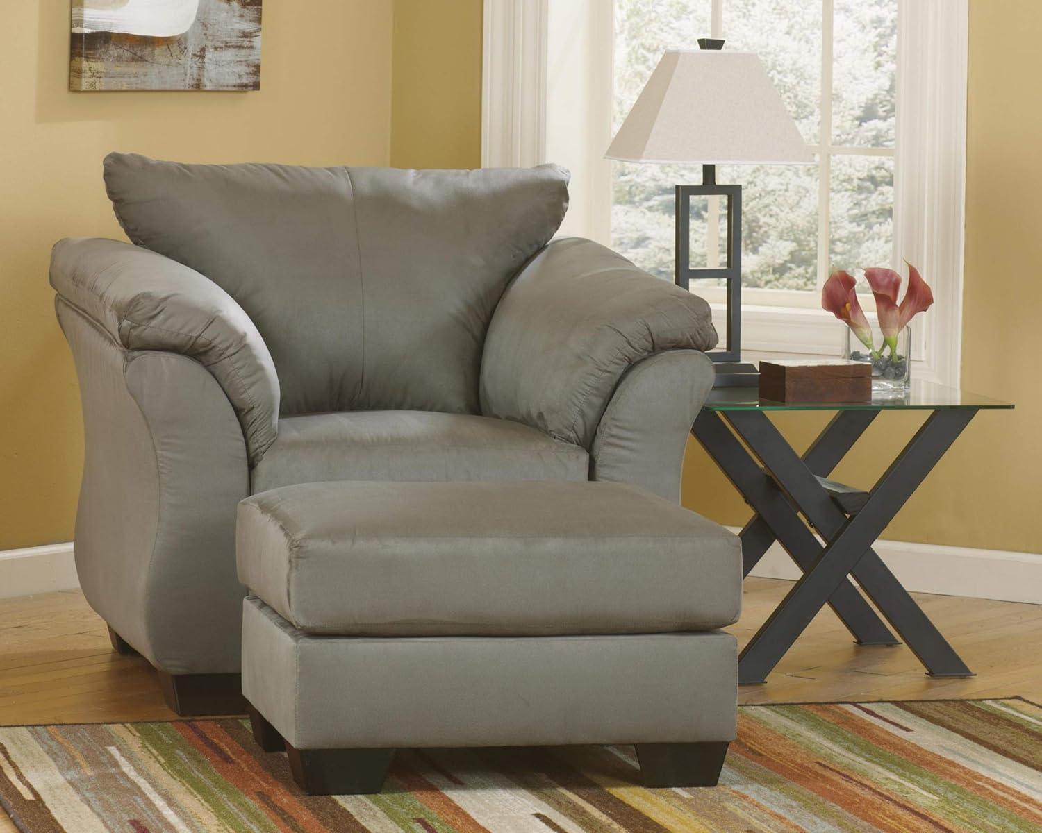 Signature Design by Ashley Contemporary Darcy Ottoman Microfiber Cobblestone