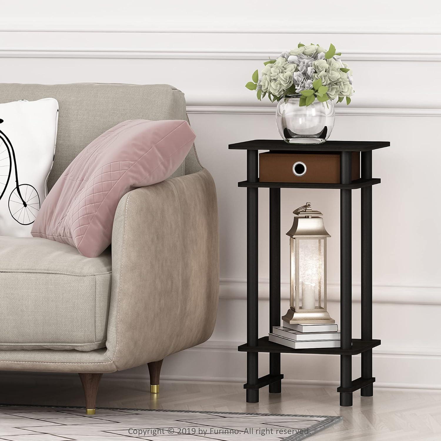 Espresso Wood and Metal Square End Table with Storage