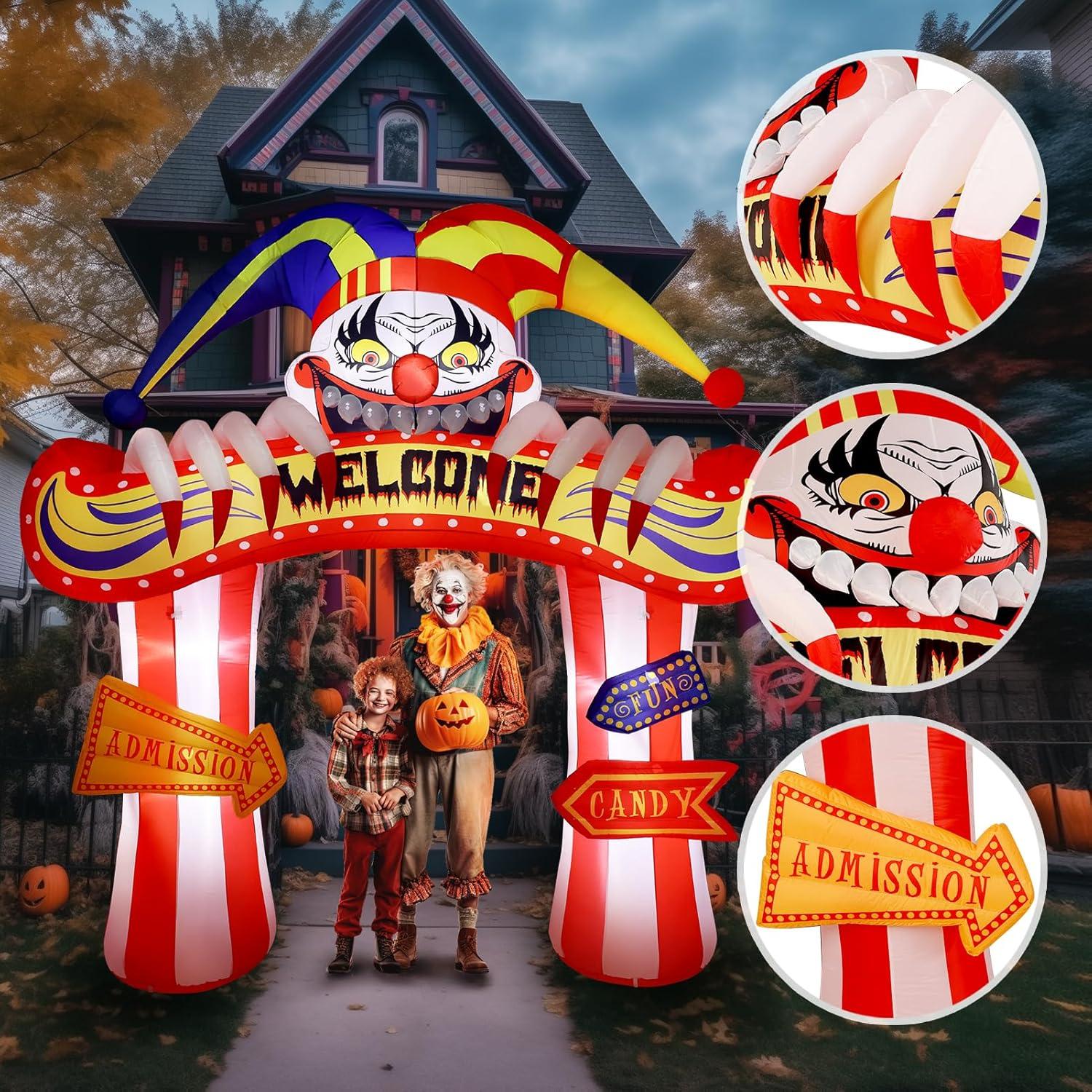 10 Ft Bright White Inflatable Clown Arch with LED Lights