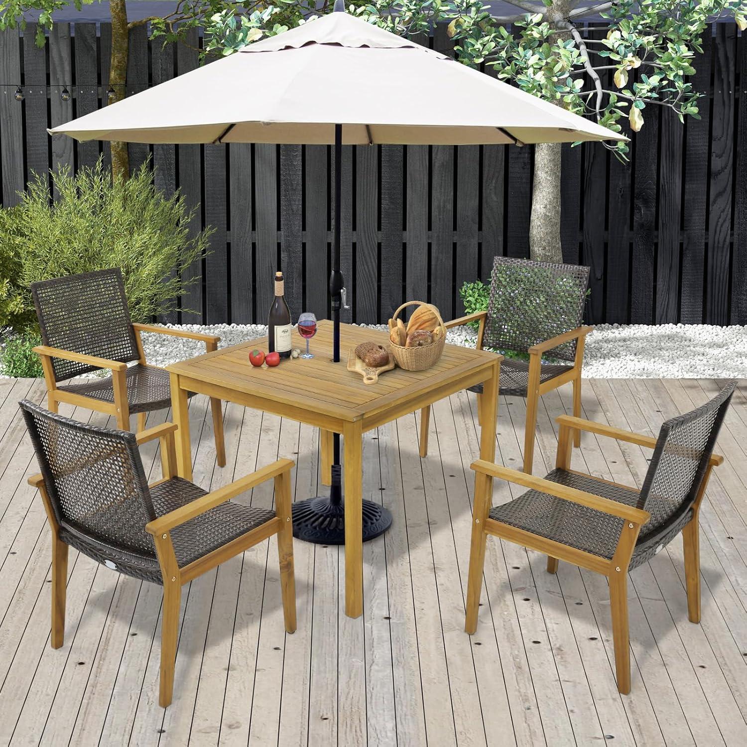 Kepooman Dining Chairs, Patio Dinning Chairs,Set of 4 Outdoor Rattan Chair with Sturdy Acacia Wood Frame-Set of 4