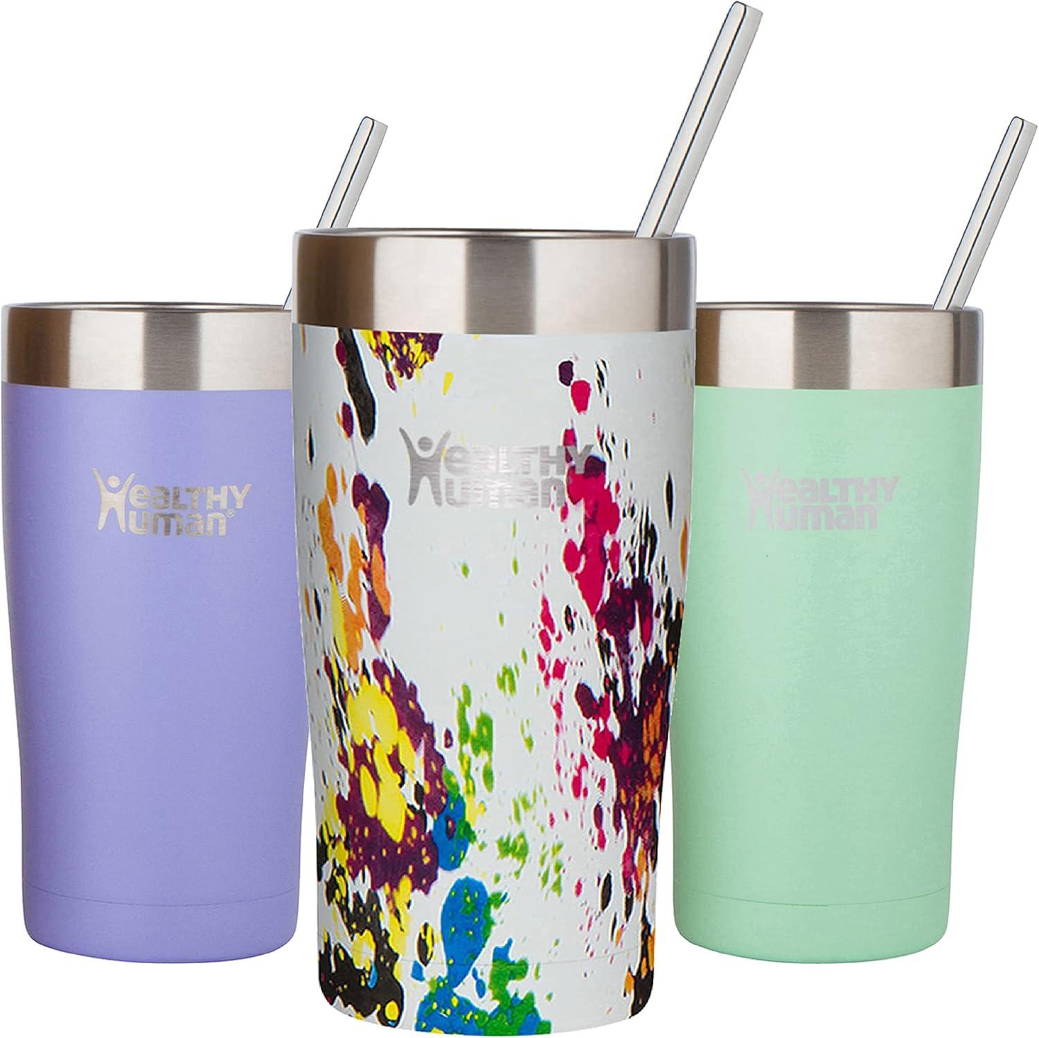 Healthy Human Stainless Steel Tumbler with Straw & Lid |(20oz, Art Deco)