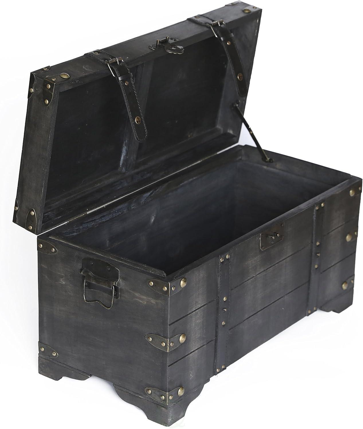 Vintiquewise Distressed Black Medium Wooden Storage Trunk