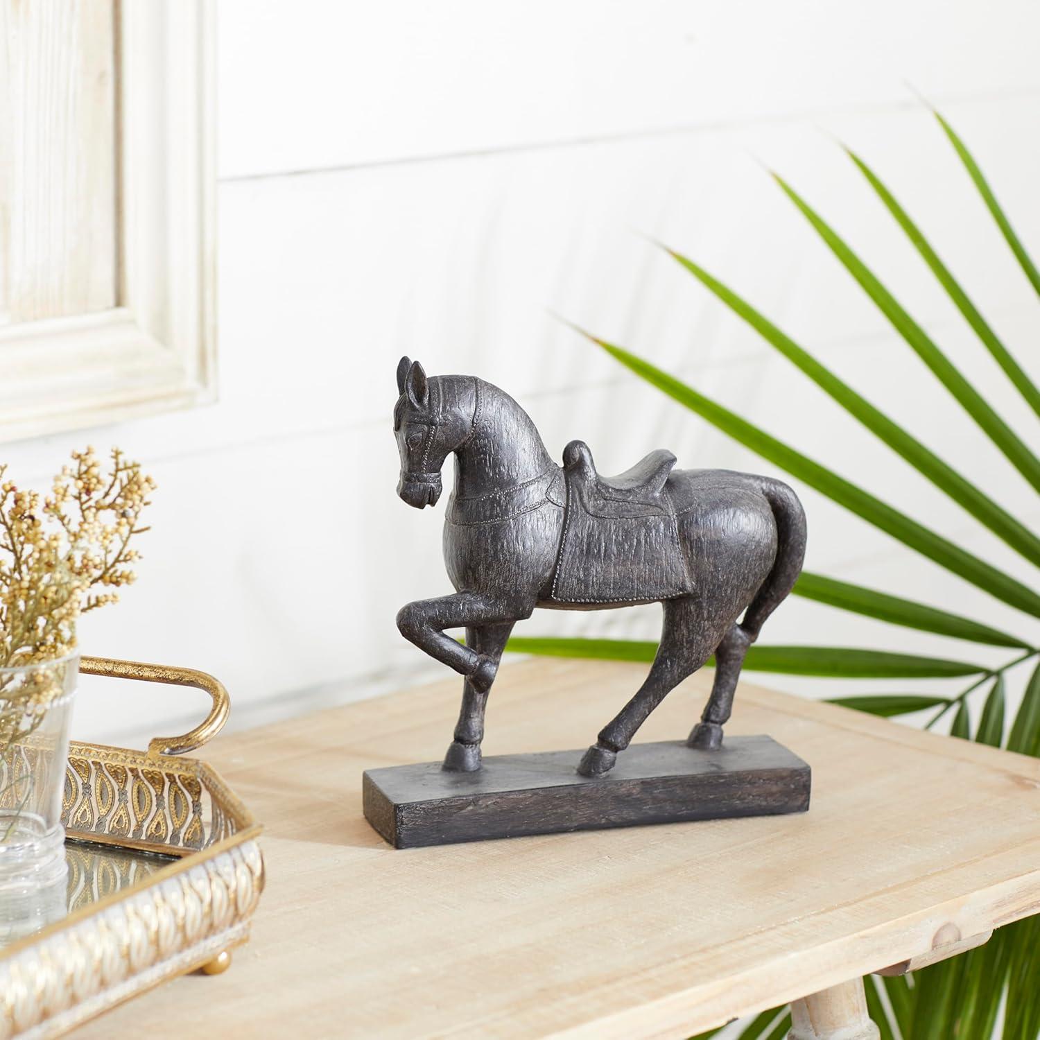 9" x 9" Brown Polystone Horse Sculpture, by DecMode