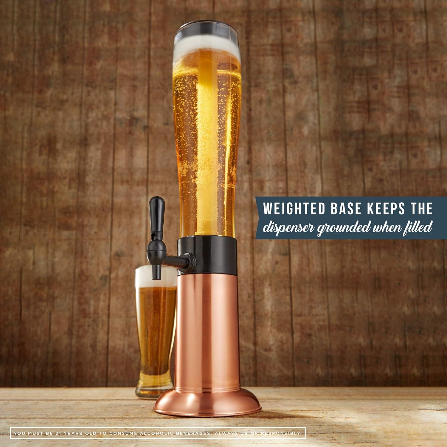 Hammer + Axe Beer Tower Drink Dispenser with Pro-Pour Tap and Freeze Tube to Keep Beverages Ice Cold, Perfect for Parties and Gameday, Home Bar Accessories, 2.75 Qt./2.6 L, Copper Finish