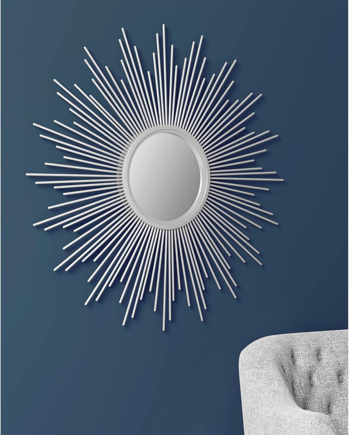 29.5" Round Dia Fiore Sunburst Decorative Wall Mirror Silver - Madison Park: Chic Luxe Metallic Flair