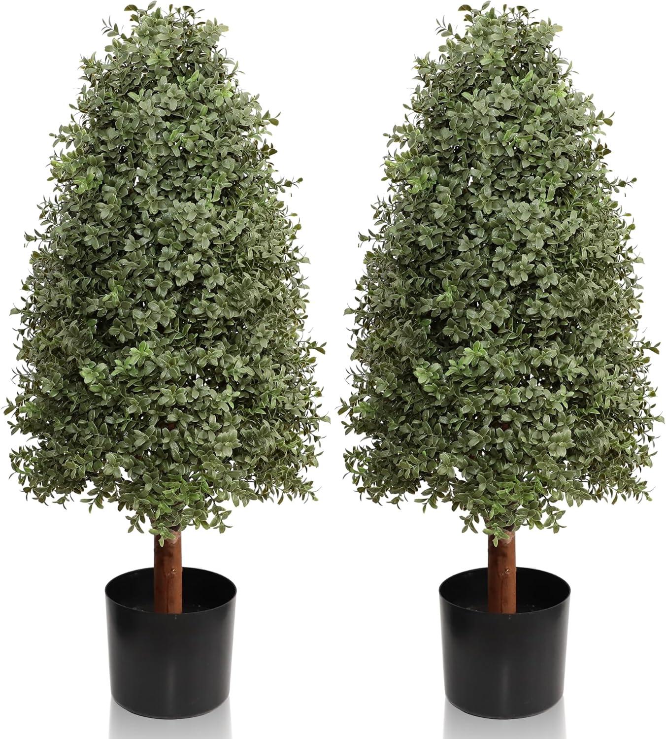 3ft Artificial Topiary Trees Set of 2, Faux Boxwood Tree for Outdoor Decor, Topiaries Plants Artificial Outdoors for Front Door Patio Garden C38