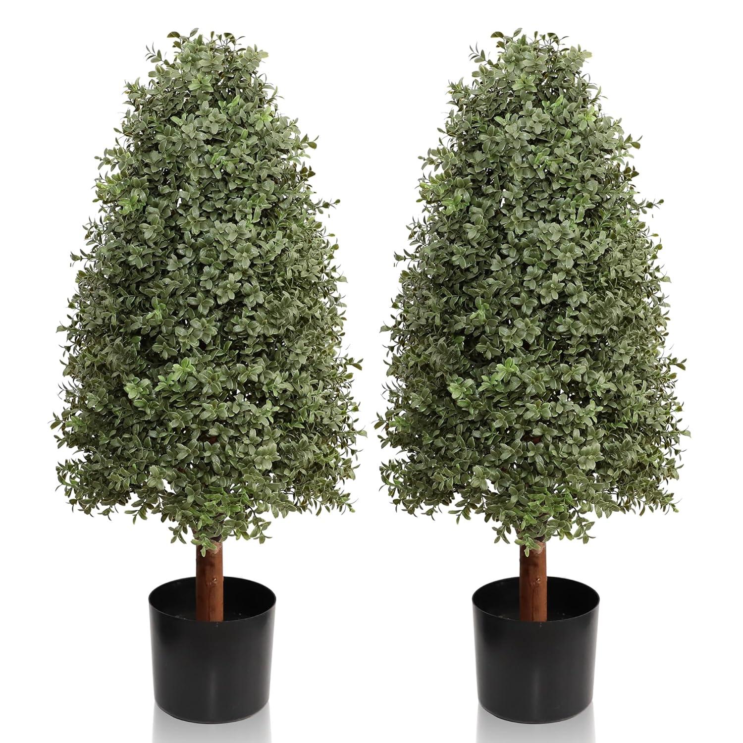 3ft Artificial Topiary Trees Set of 2, Faux Boxwood Tree for Outdoor Decor, Topiaries Plants Artificial Outdoors for Front Door Patio Garden C38