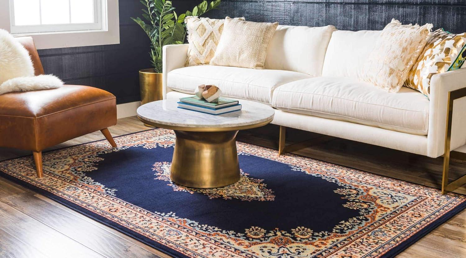 Unique Loom Reza Collection Area Rug - Washington (2' x 3' 1" Rectangle Navy Blue/Cream)