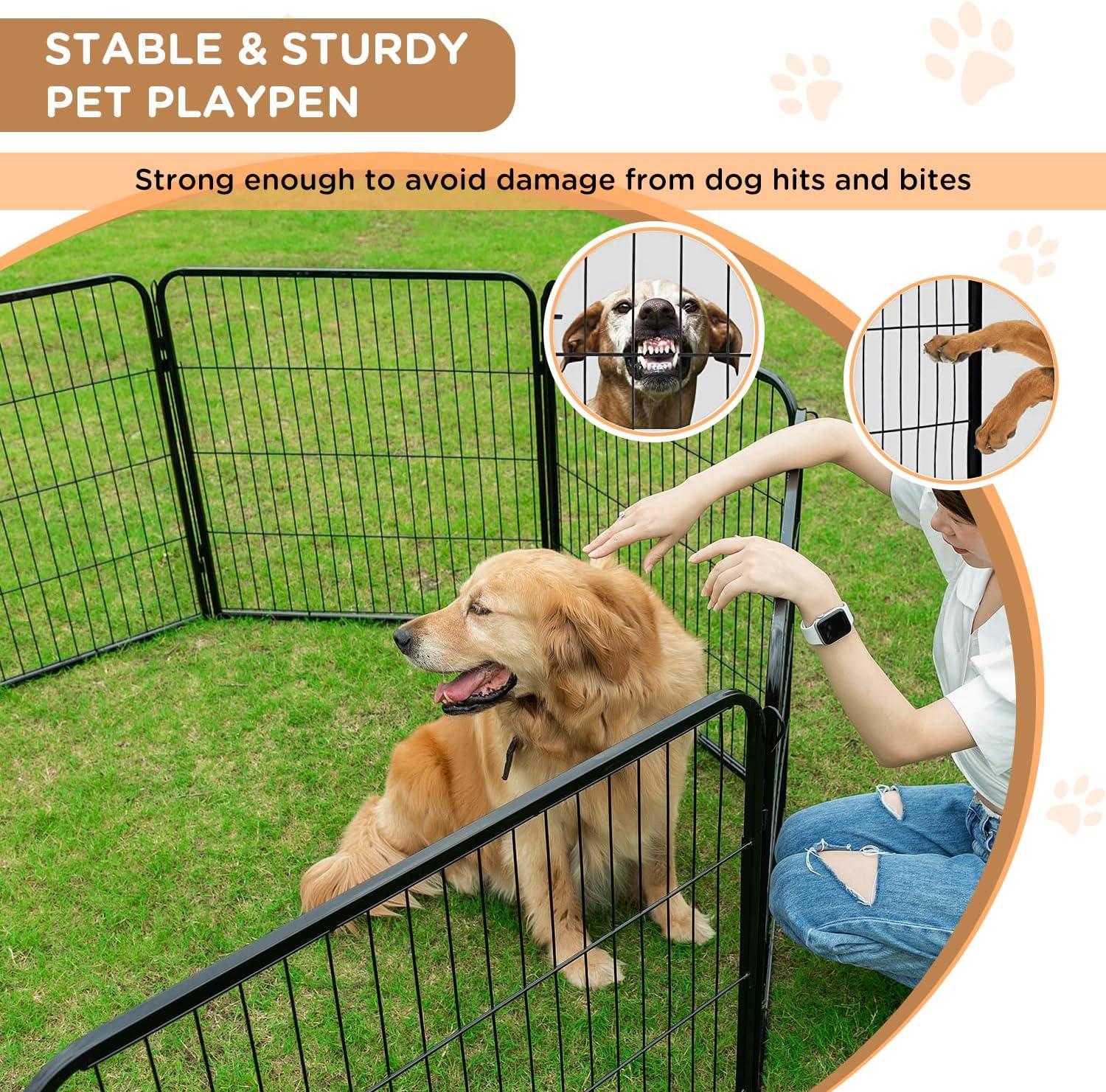 Black Metal 40-Inch Round Dog Playpen with Door