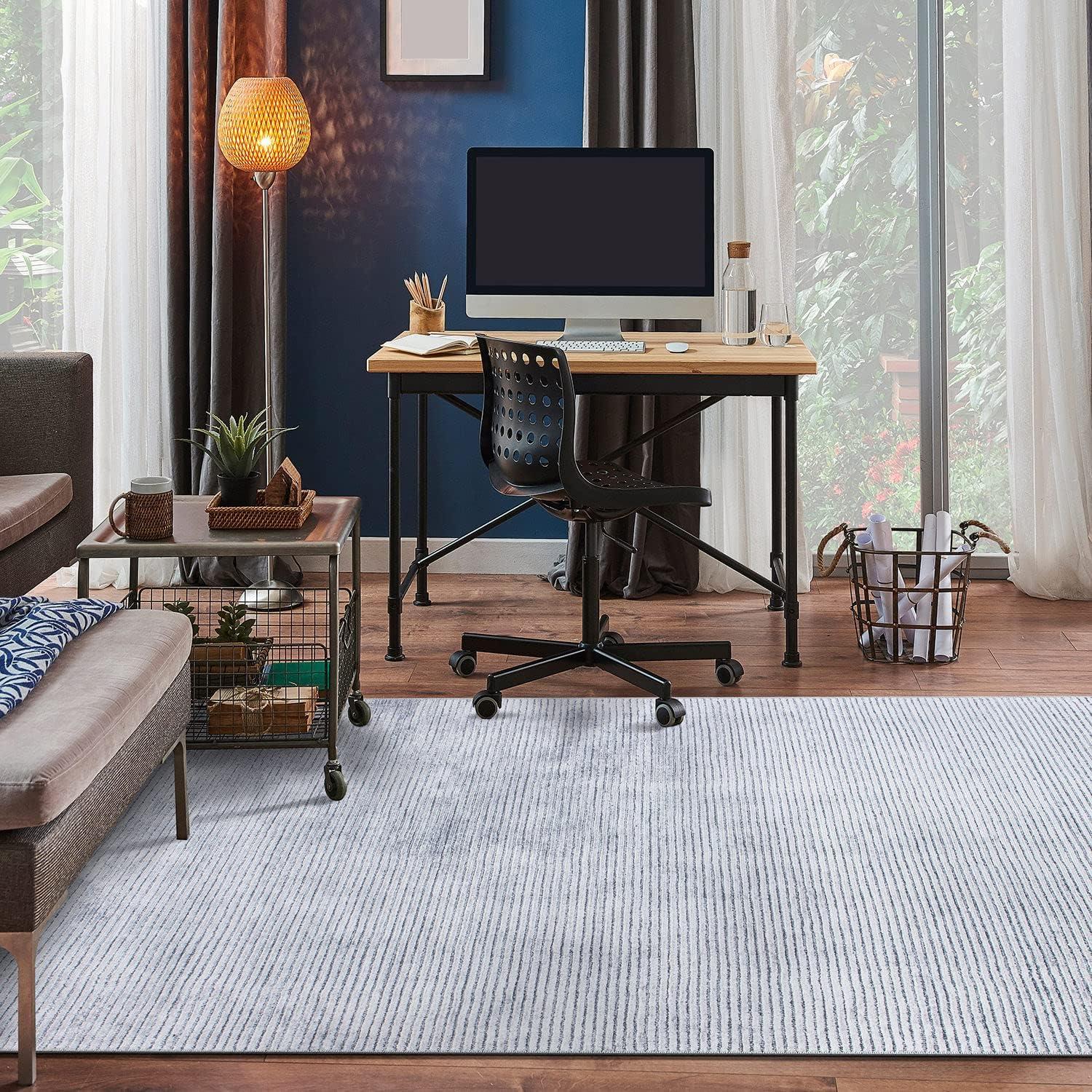 Eco-Friendly Gray Stripe Flat Woven 7'7"x9'6" Synthetic Area Rug