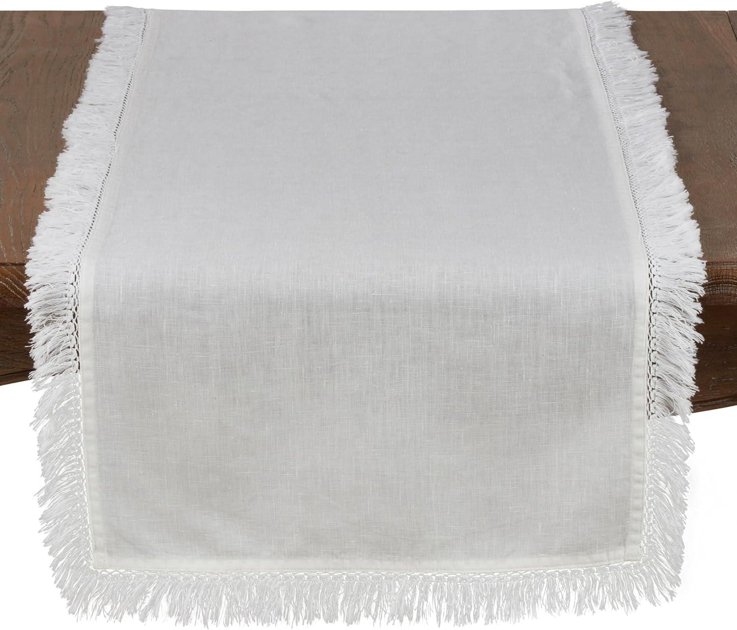 Natural Linen Stonewashed Fringe Table Runner 16" x 72"