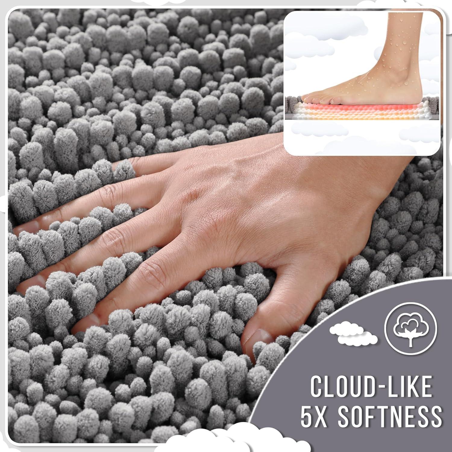 CHENHAINAN Bathroom Rug Mat, 24'' x 17'', Luxury Chenille Shaggy Bath Rugs, Extra Soft & Thick, Absorbent Water, Non-Slip, Machine Washable, Bath Mats for Bath Floor,Tub and Shower, Gray