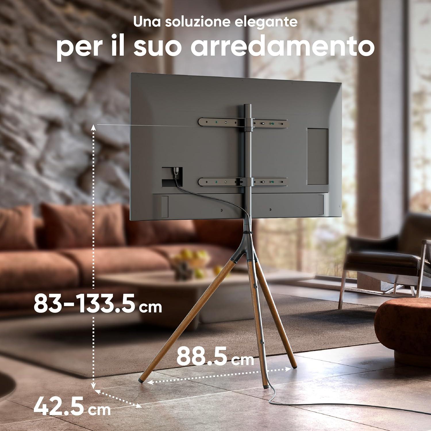 ONKRON Tripod TV Stand Wood for TVs up to 65" and 77 lbs, Swivel Floor Corner TV Stand Adjustable