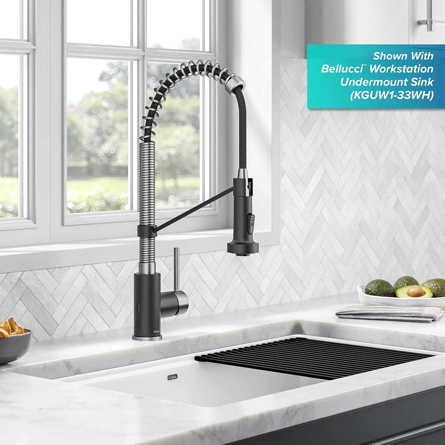 Stainless Steel and Matte Black Touchless Pull-Down Kitchen Faucet