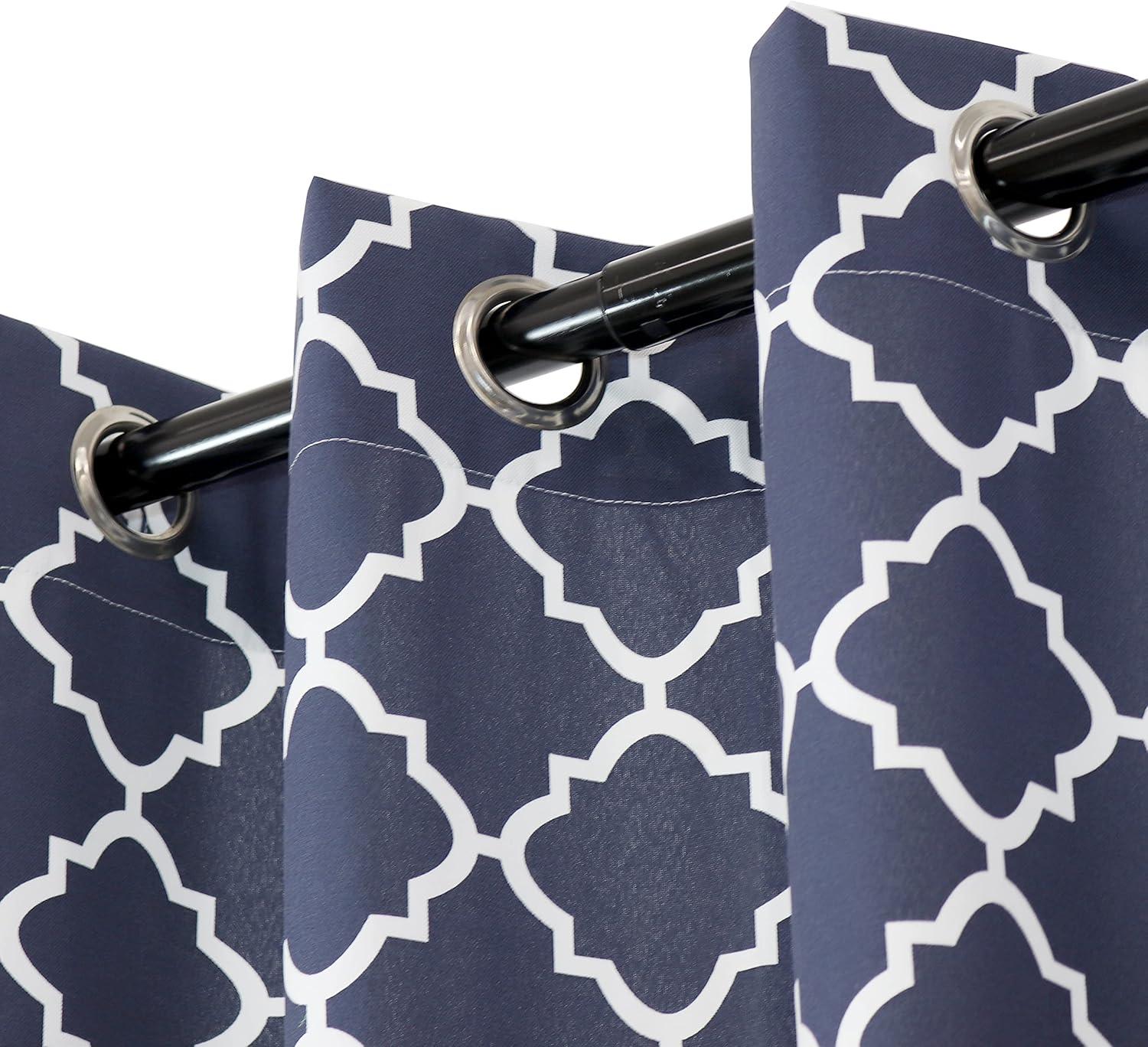 Sunnydaze Modern 2-Piece Blue and White Stripe Light-Filtering Curtain Set