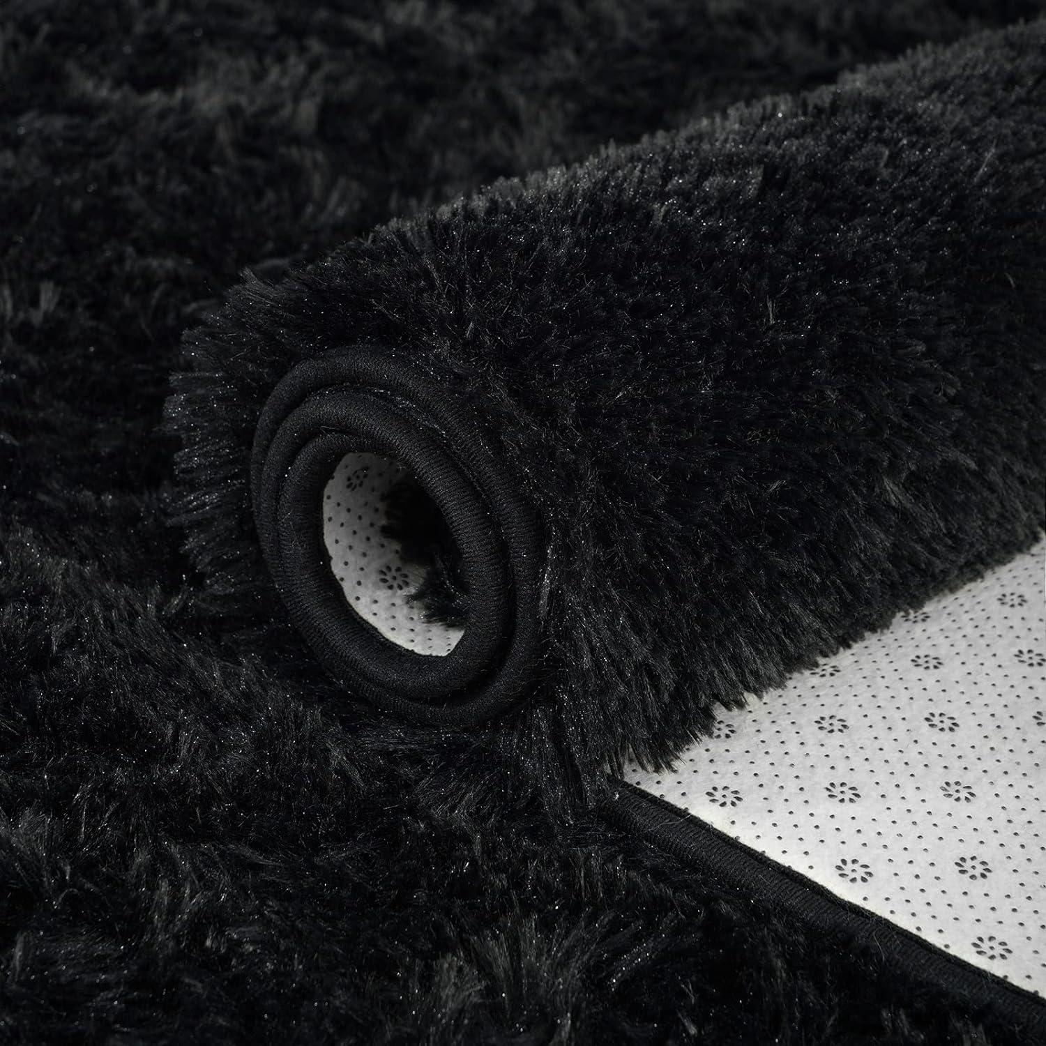 Black 4' x 6' Shaggy Velvet Non-Slip Area Rug