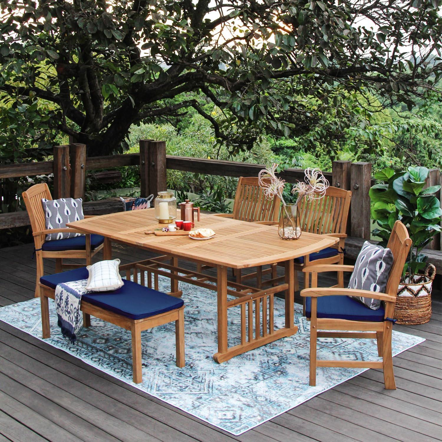 Cambridge Casual 6pc Caterina Teak Wood Outdoor Dining Set with Beige Cushion: Weather-Resistant, 2" Umbrella Hole, Galvanized Steel Hardware