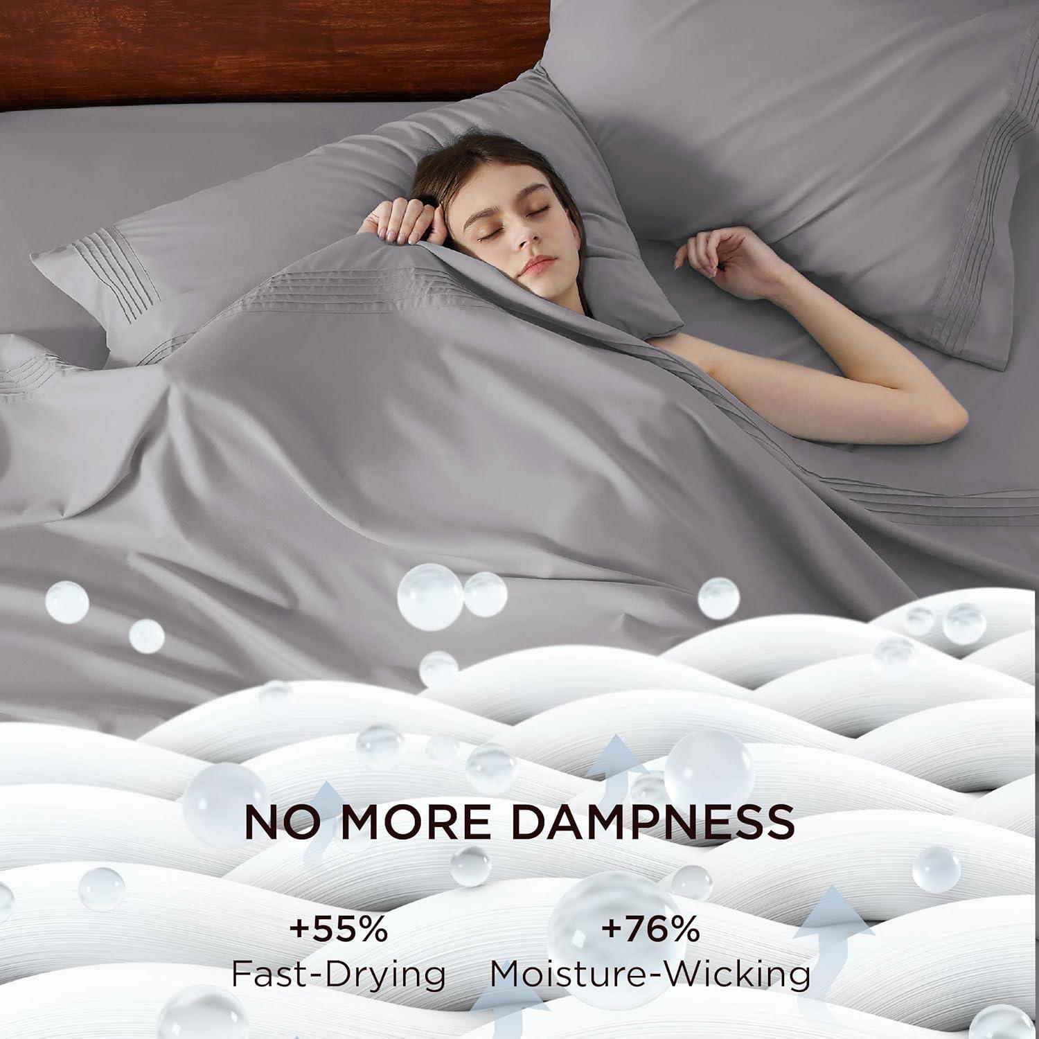 Bedsure Deep Pocket Twin Sheets Set - Fits Mattresses Up to 21 Inches Thick -3 Piece GentleSoft Bed Sheets, Moisture Wicking, Soft & Cooling Bedsheet & Pillowcases, Easy & Secure Fit, Light Grey