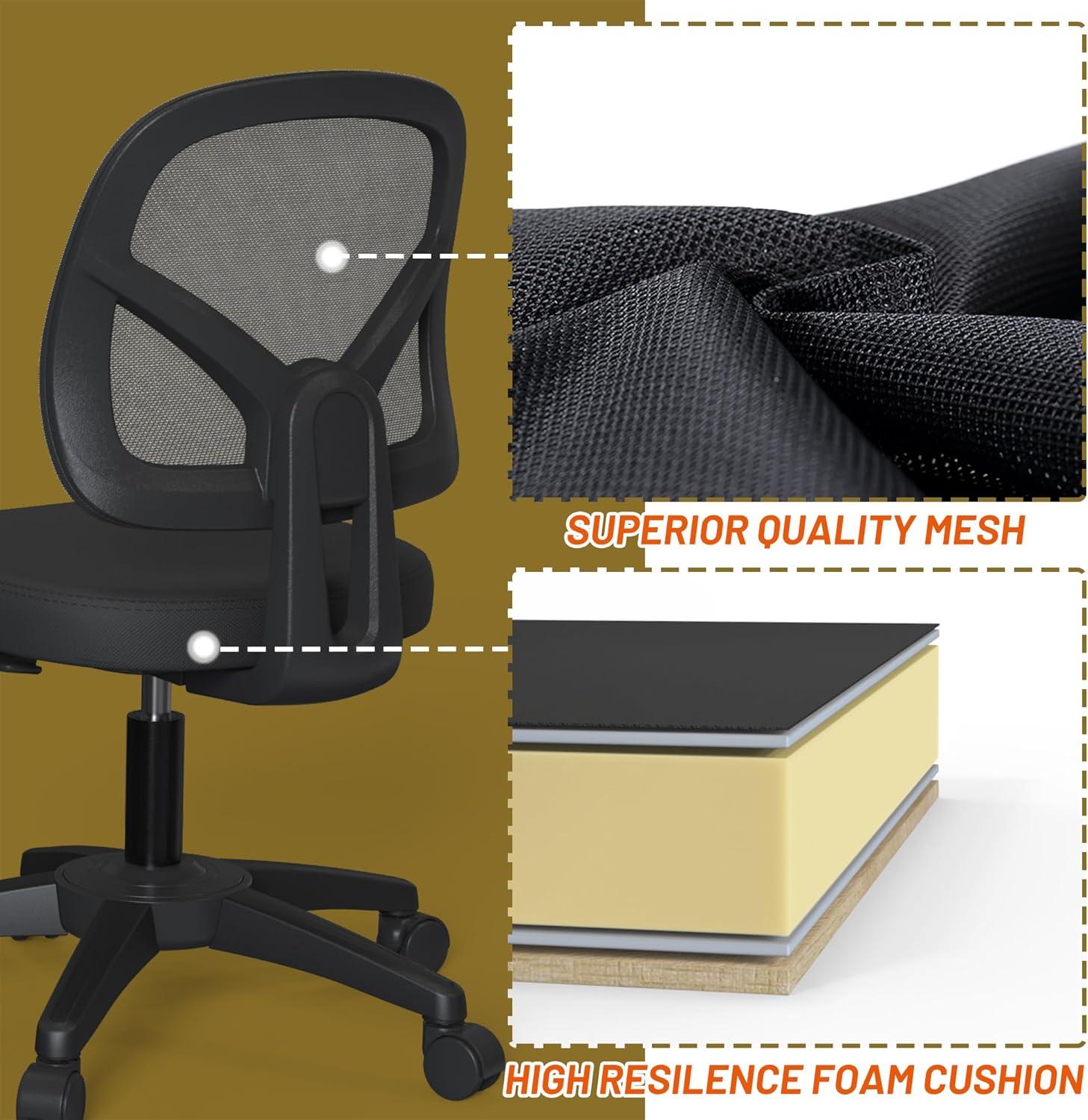 Mesh Office Chair Ergonomic Small Desk Chair No Arms Black Swivel Computer Chair with Wheels Task Chair for Small Spaces Mid Back Home Office Chair for Adults and Kids
