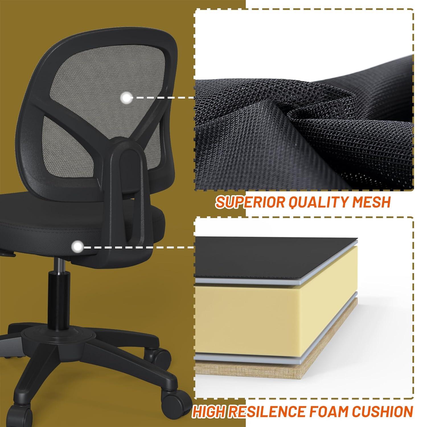Mesh Office Chair Ergonomic Small Desk Chair No Arms Black Swivel Computer Chair with Wheels Task Chair for Small Spaces Mid Back Home Office Chair for Adults and Kids
