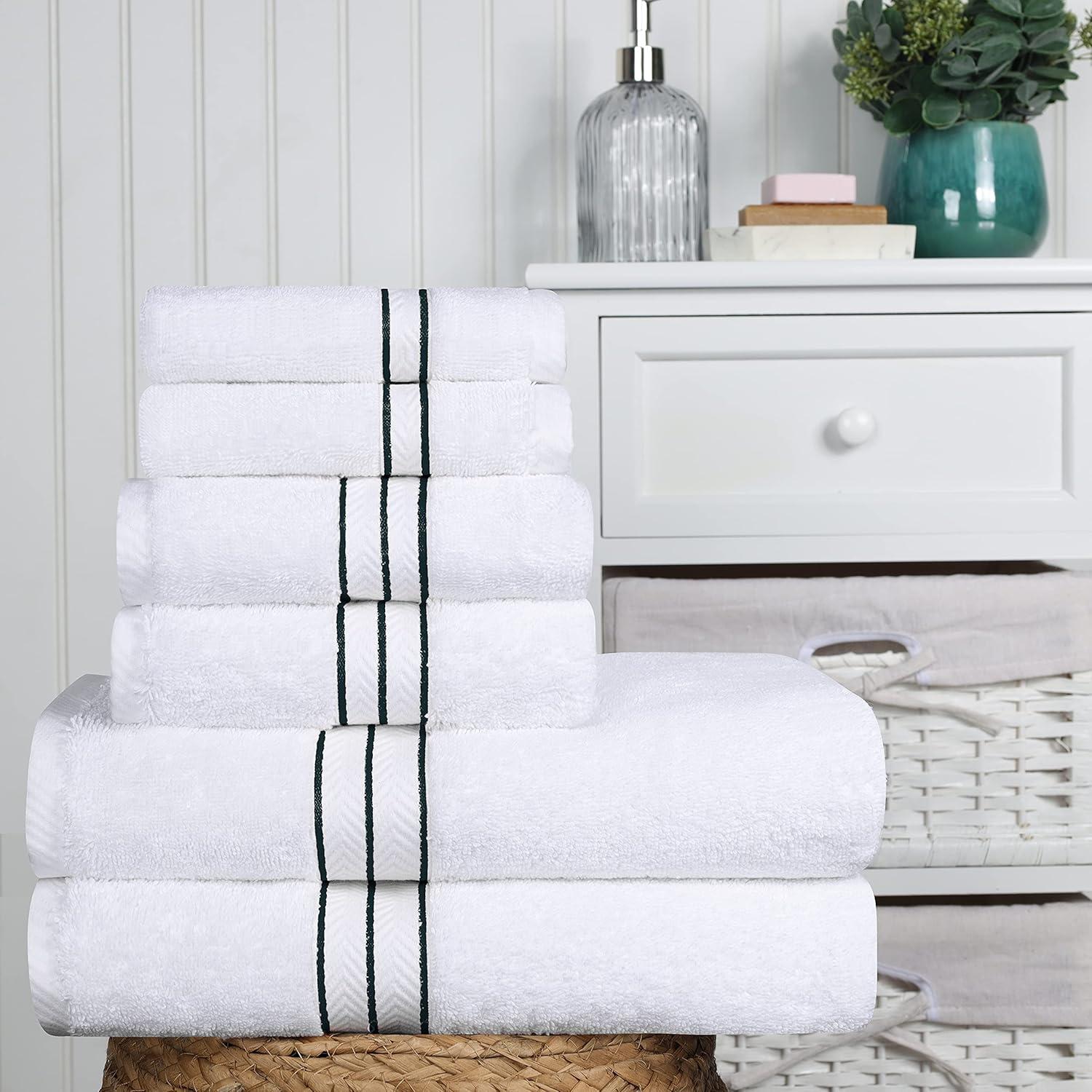 White Turkish Cotton 6-Piece Towel Set with Dobby Border