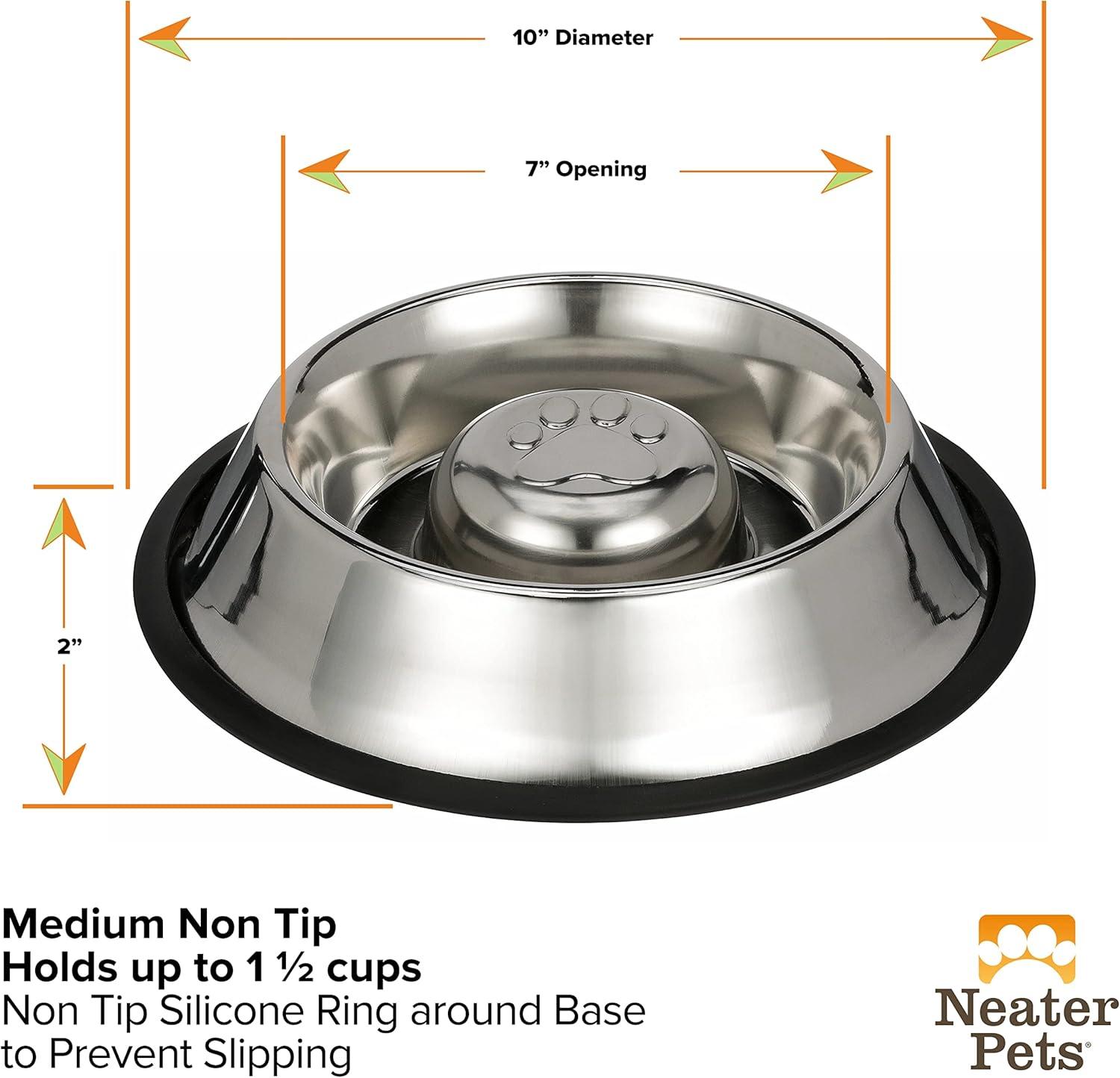 Neater Pets Stainless Steel Non-Tip Slow Feed Bowl - Improves Digestion, Stops Obesity, and Slows Down Eating, 1.5 Cup