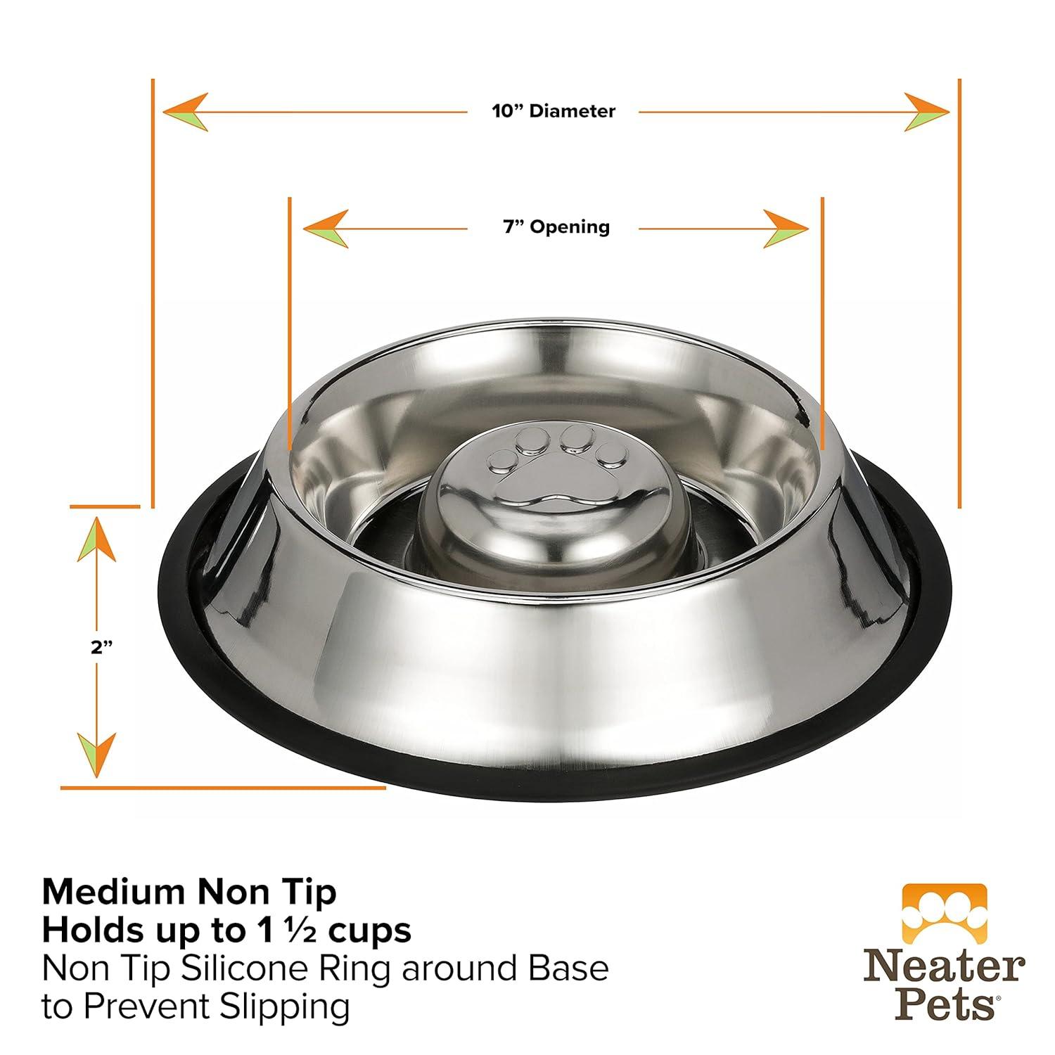 Neater Pets Stainless Steel Non-Tip Slow Feed Bowl - Improves Digestion, Stops Obesity, and Slows Down Eating, 1.5 Cup