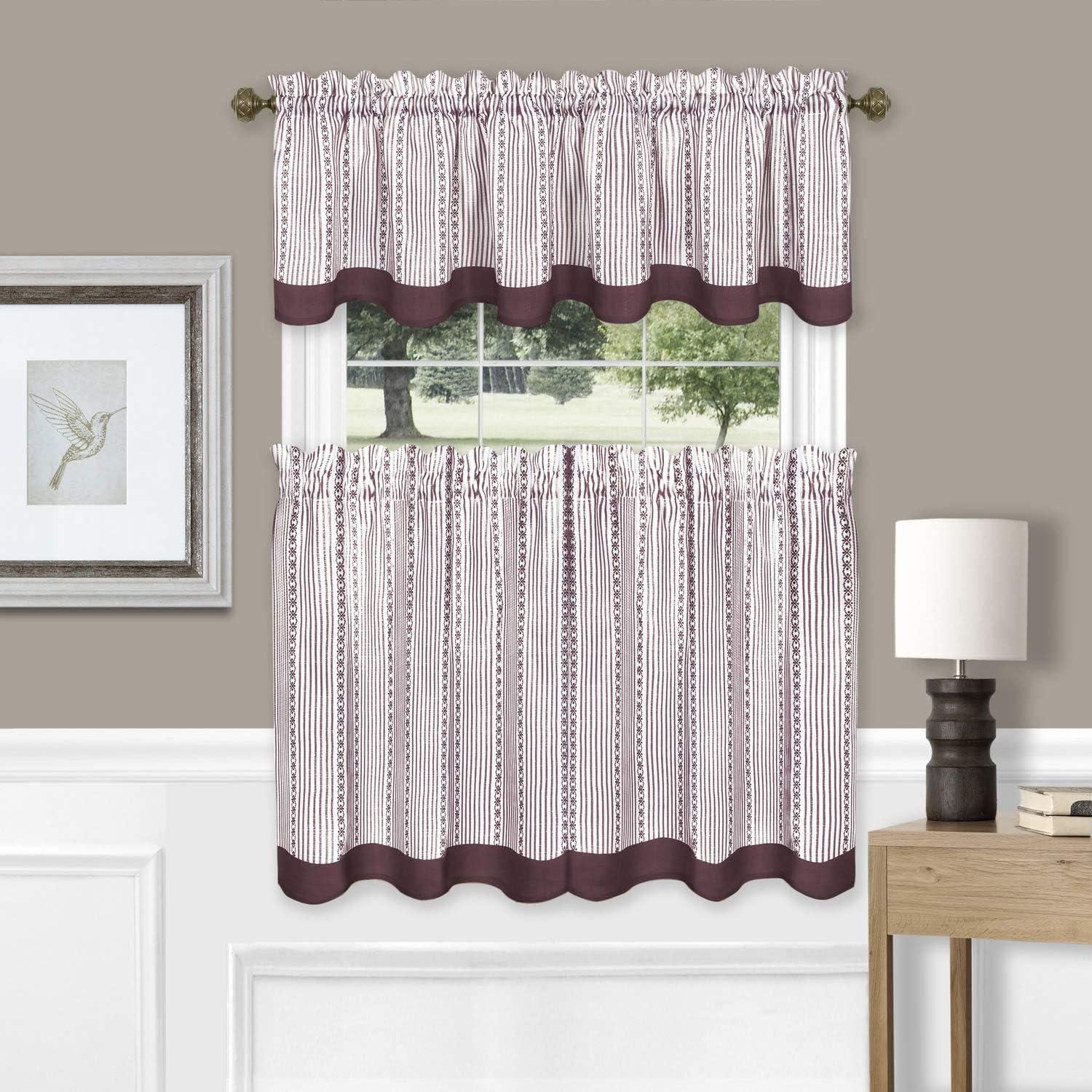 Achim Westport Window Curtain Tier Pair and Valance Set - 58x36 - Black/White