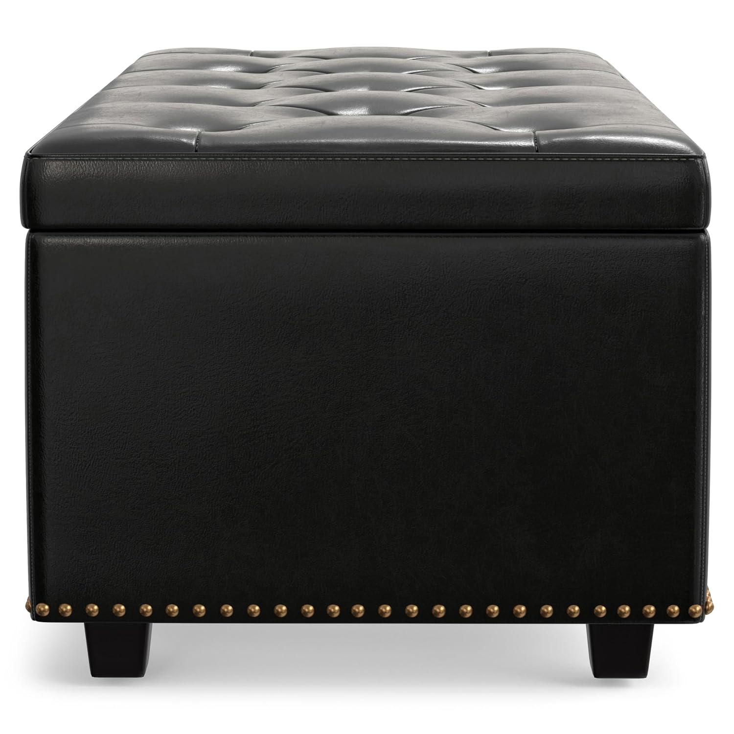 Simpli Home Hamilton 44"W Upholstered Lift-Top Storage Ottoman with Nailhead Trim and Tufted Detailing